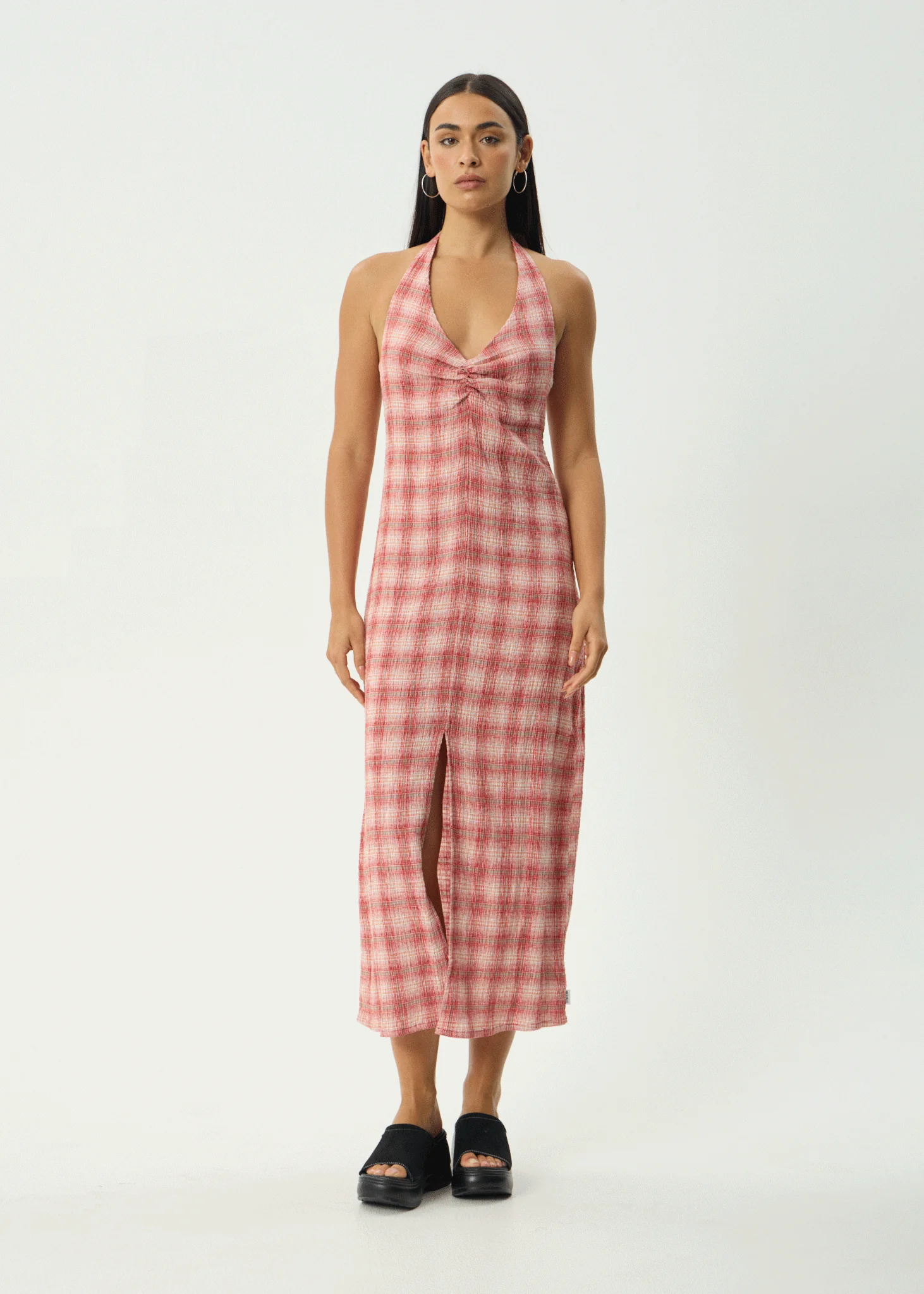AFENDS Womens Andy - Seersucker Maxi Dress - Red Check