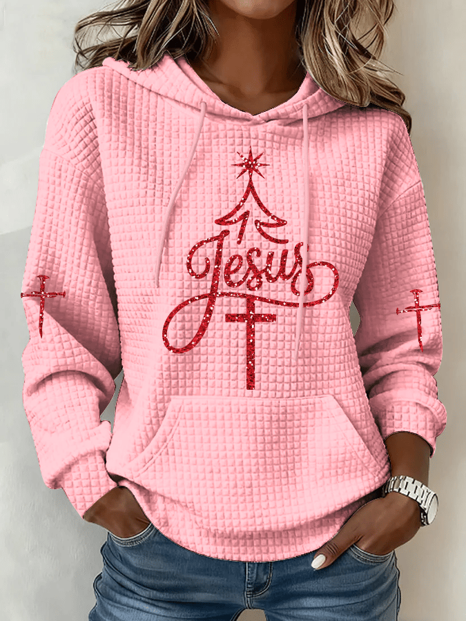 Women's Christmas Faith Printed Waffle Fabric Hoodie