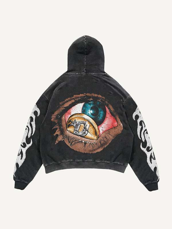 Eye&Graphic Print Slant Pockets Hoodie