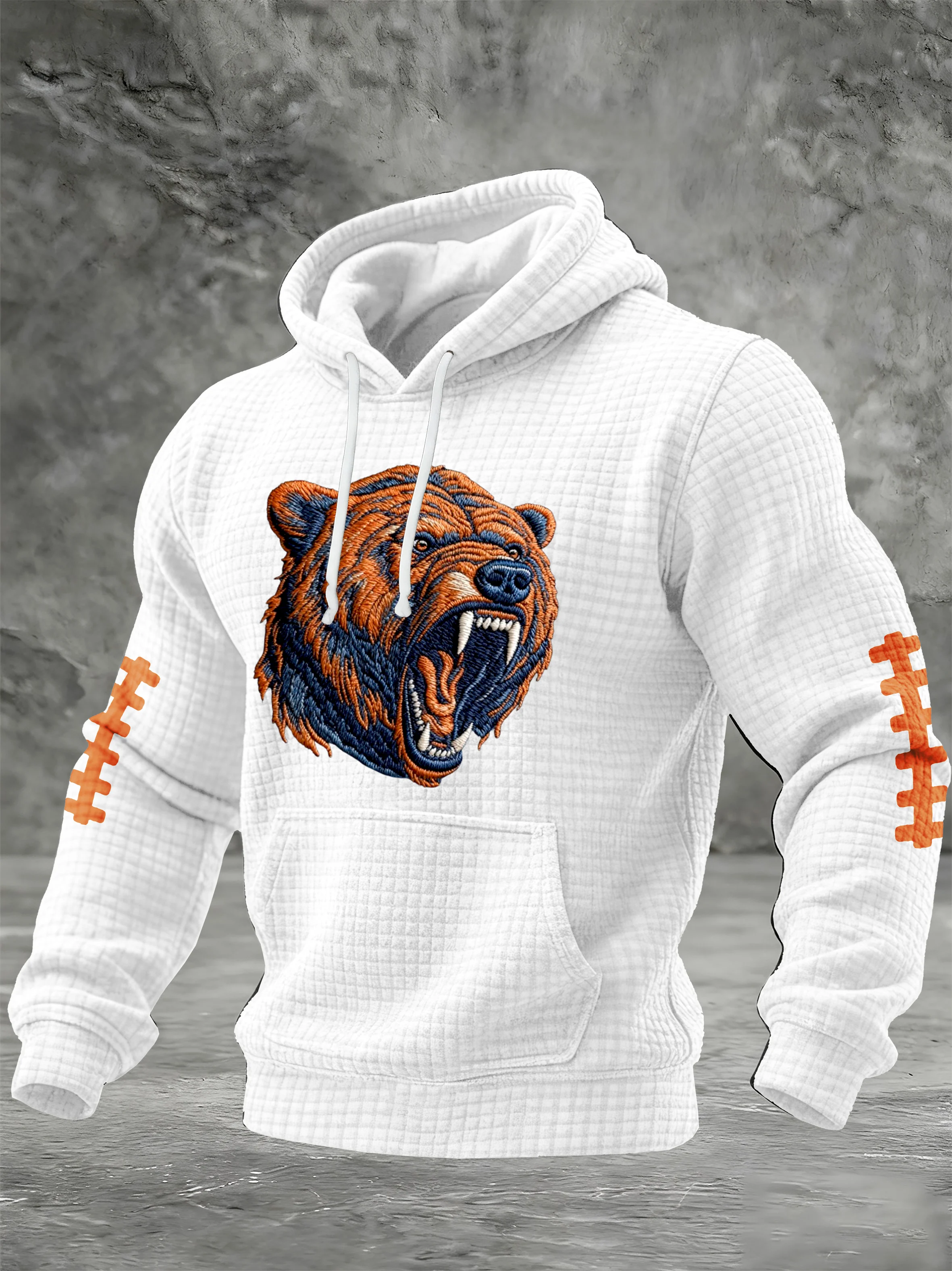 Men's Football Print Checkered Fabric Hooded Sweatshirt