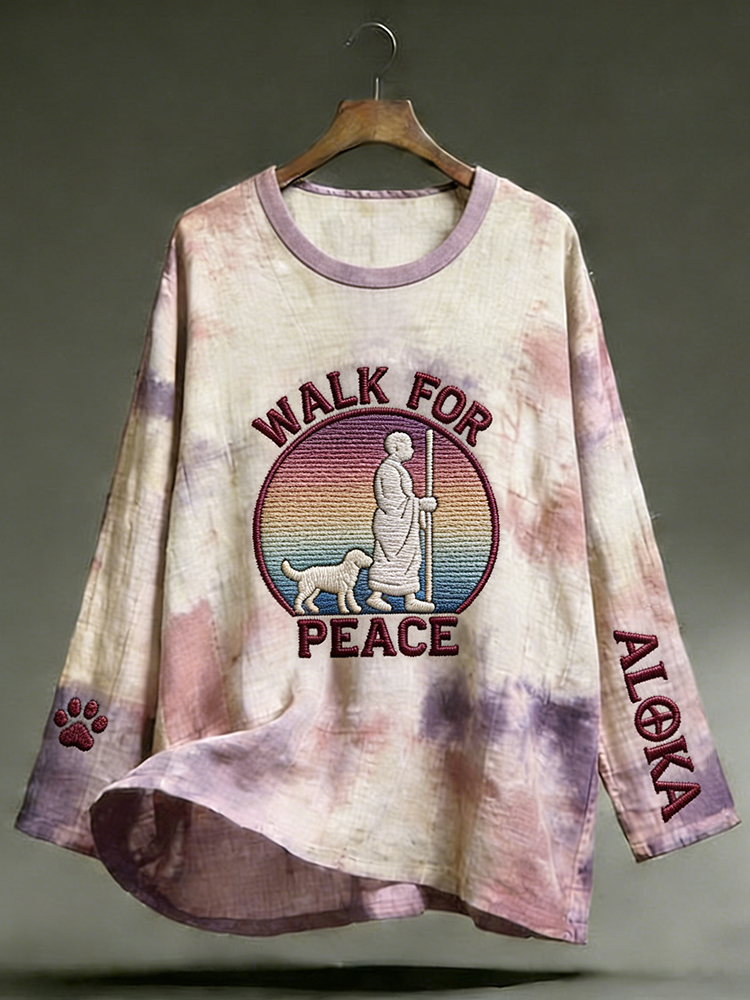 Walk For Peace Aloka Dog With Tie Dye Art Cotton Linen Shirt