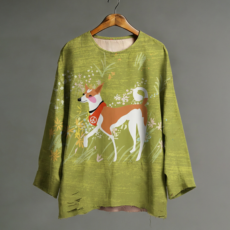 Walk For Peace Aloka Dog Art Cotton Linen Shirt