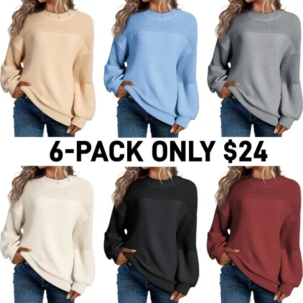 Women's Casual Long Sleeve Loose Crewneck Knit Solid Sweaters