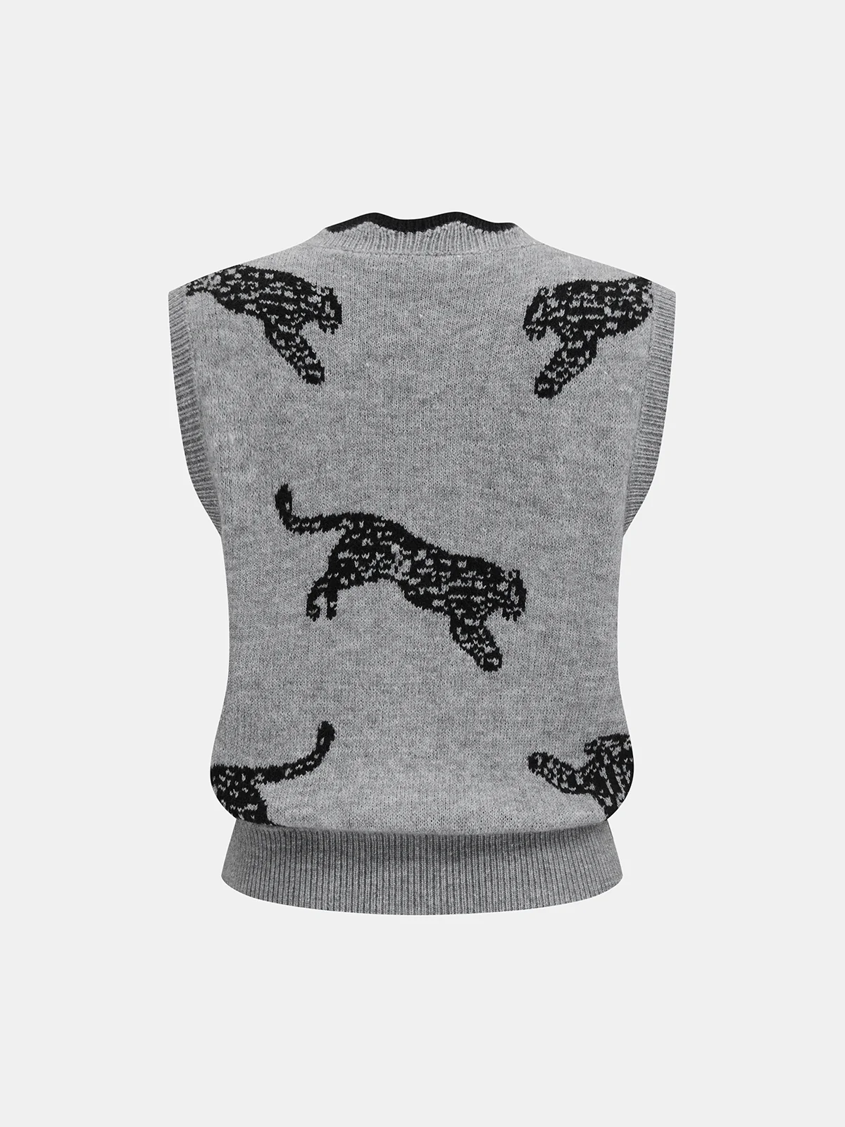 Panther Pattern Contrast Trim Knit Vest