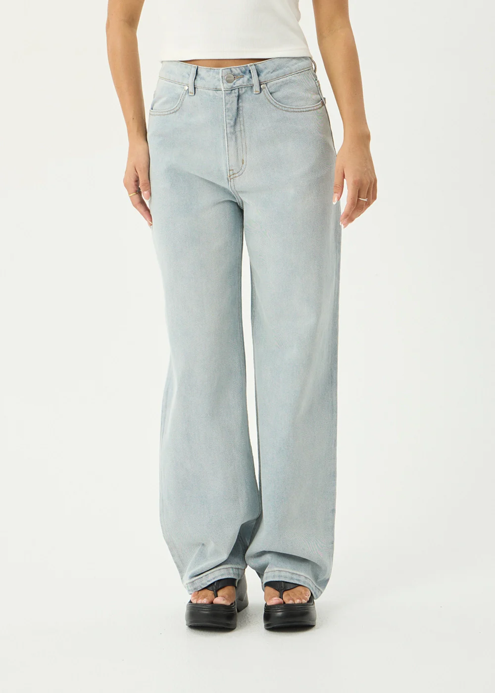 AFENDS Womens Bella - Denim Wide Leg Baggy Jean - Stone Blue