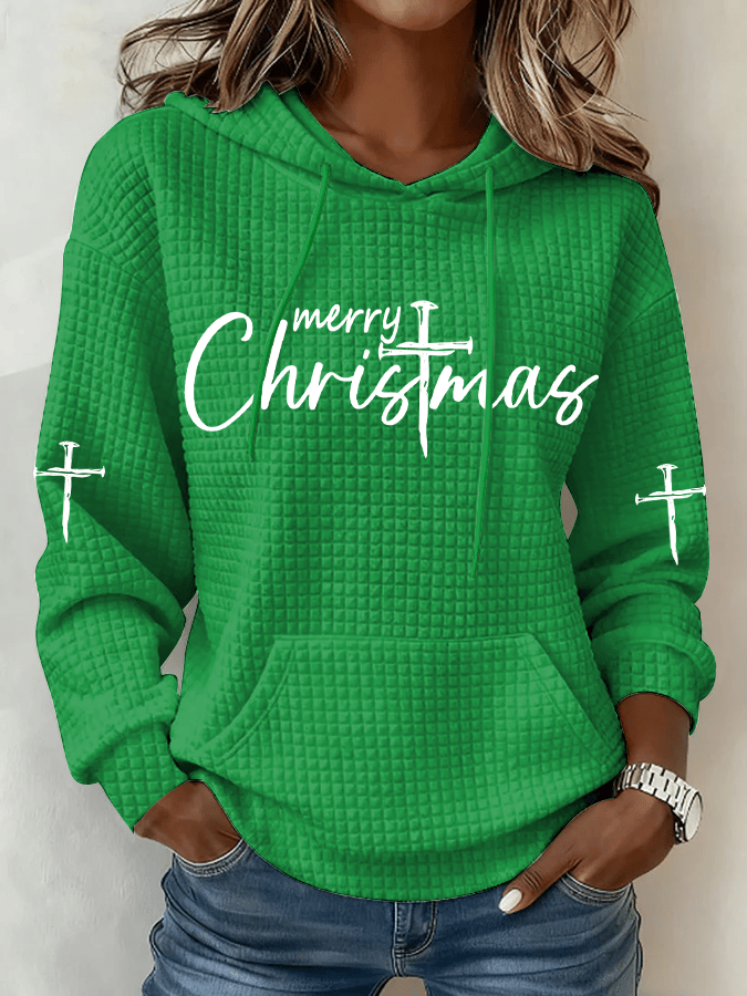 Women's Christmas Faith Printed Waffle Fabric Hoodie