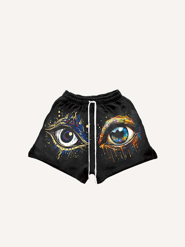 Eye&Graphic Print Drawstring Waist Shorts