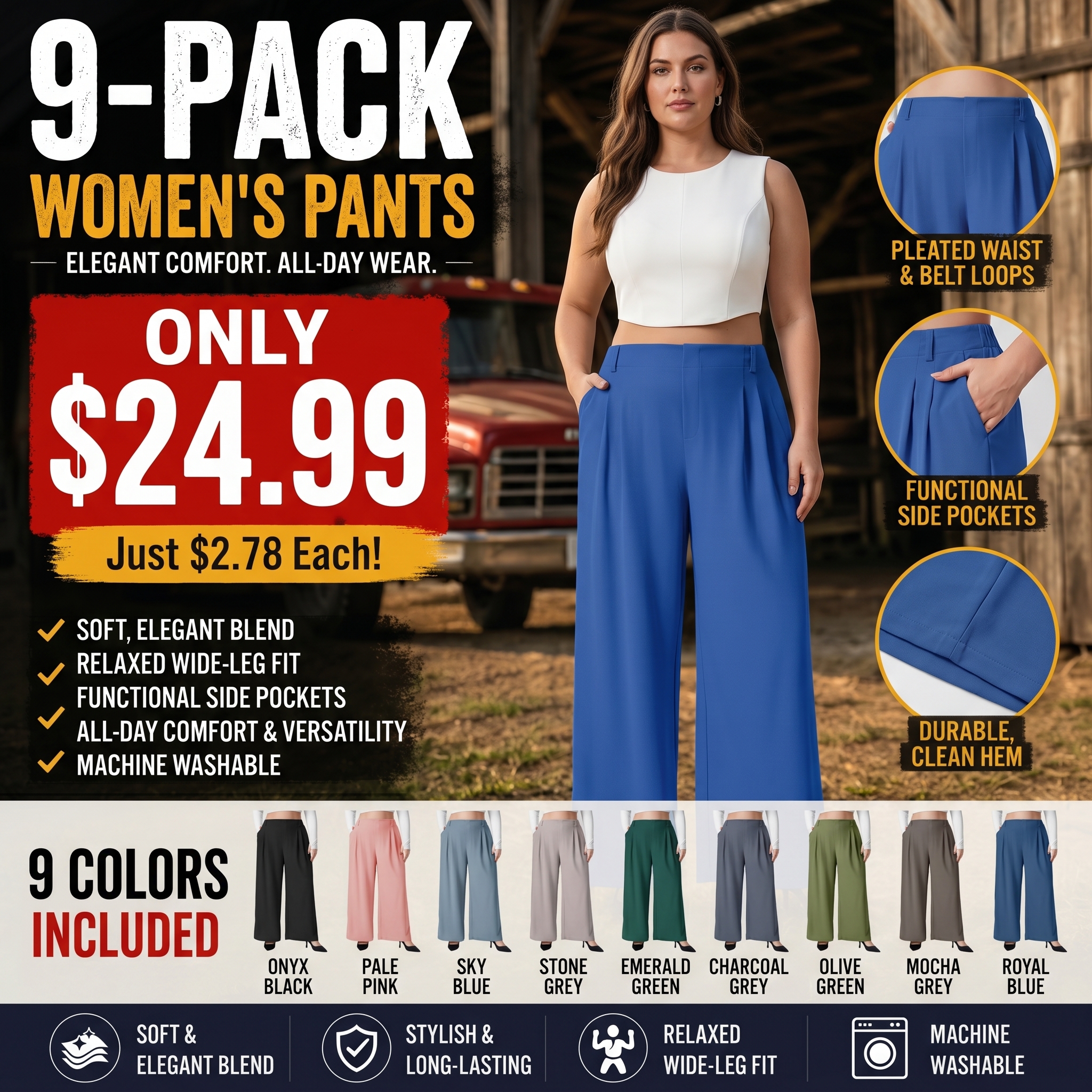Women's high-waisted wide-leg waffle knit work pants with pockets