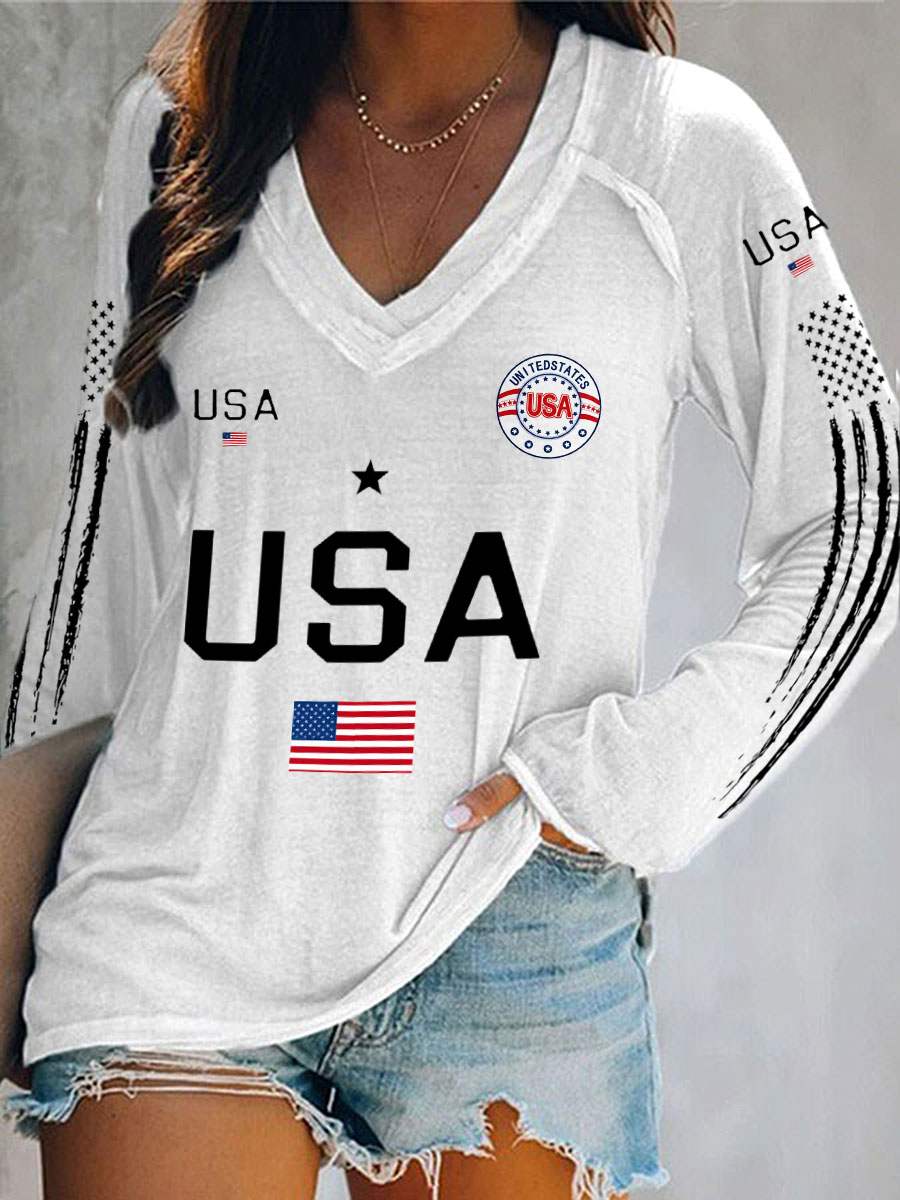 Women's  Flag V-Neck Tops
