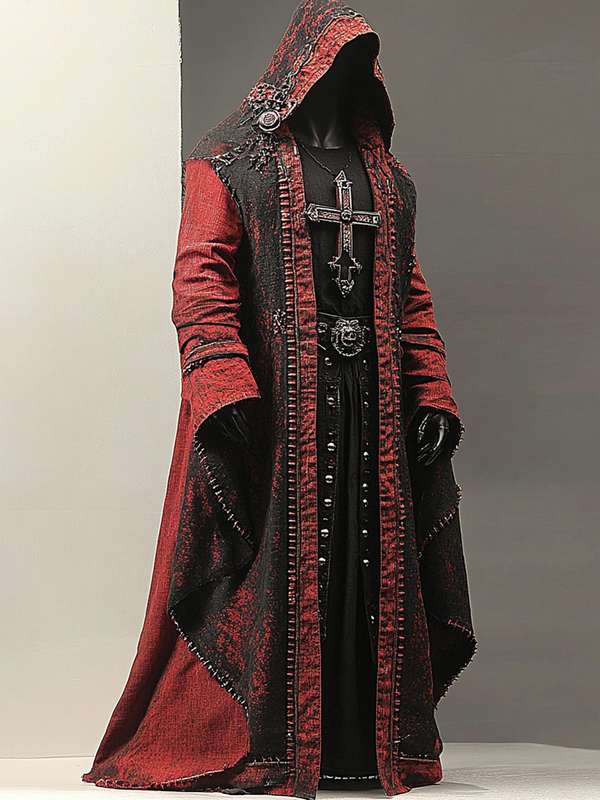 Men's Halloween Gradient Cross Rivet Monk Linen Hooded Cape