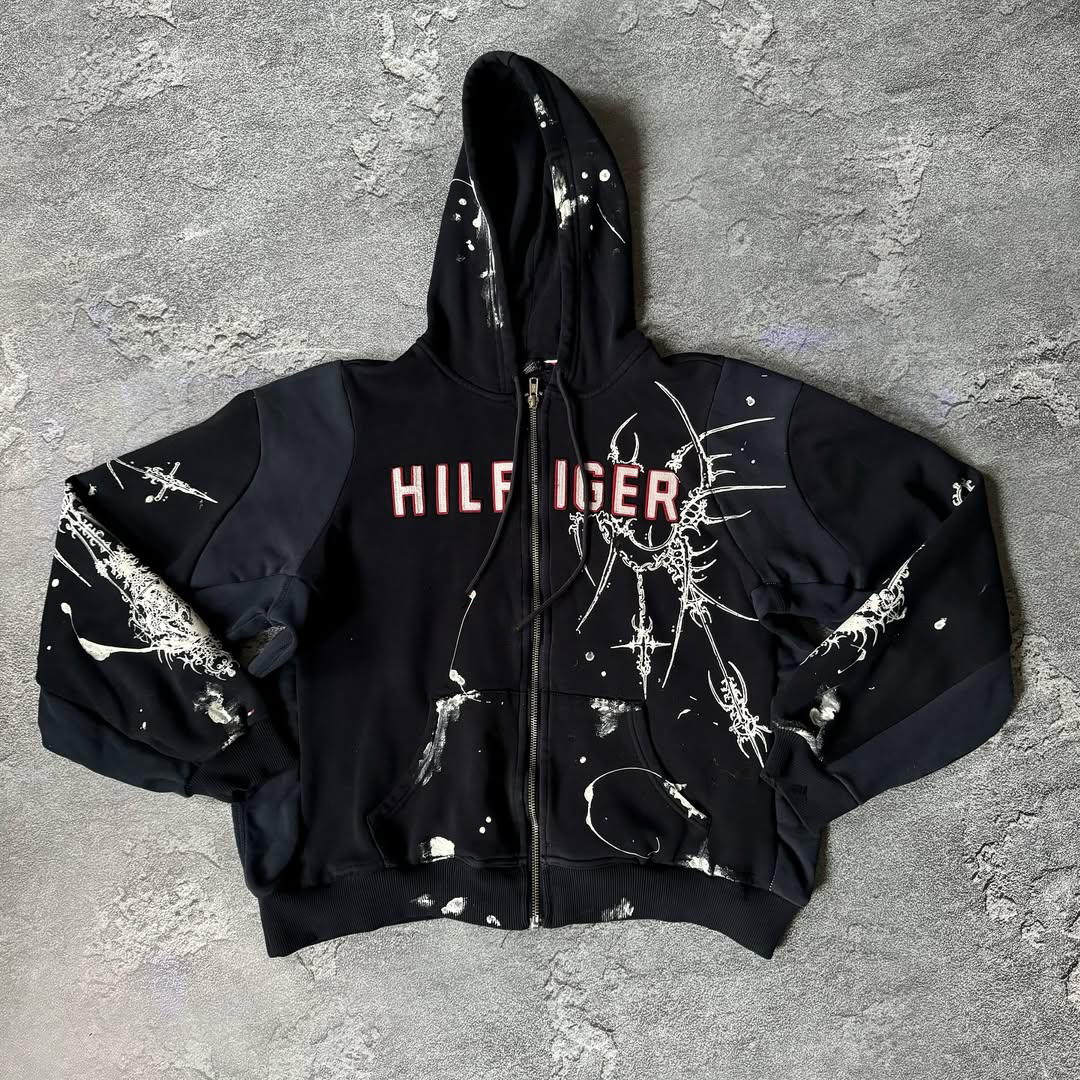 Holy Light Casual Street Retro Stitching Zipper Hoodie