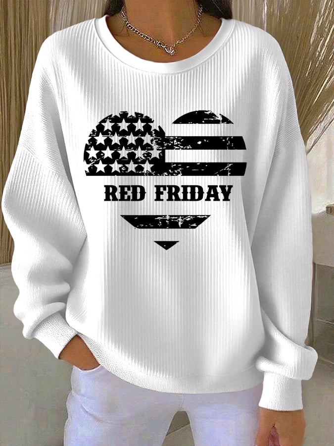 Women's On Friday We Wear Red Print Round Neck Sweatshirt