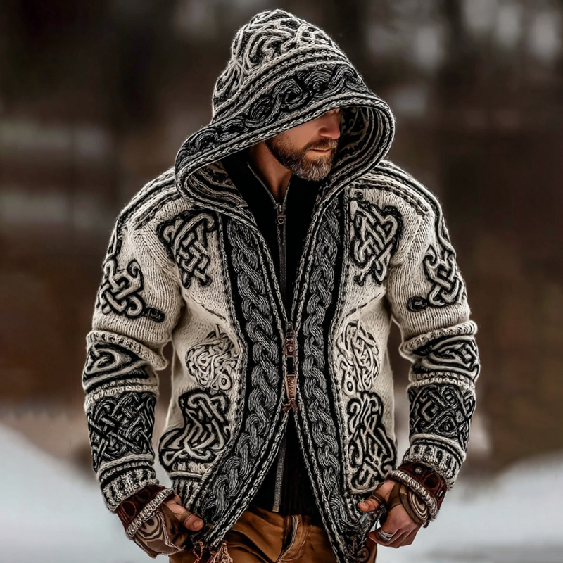 Men's Vintage Viking Celtic Pattern Art Cozy Hooded Jacket
