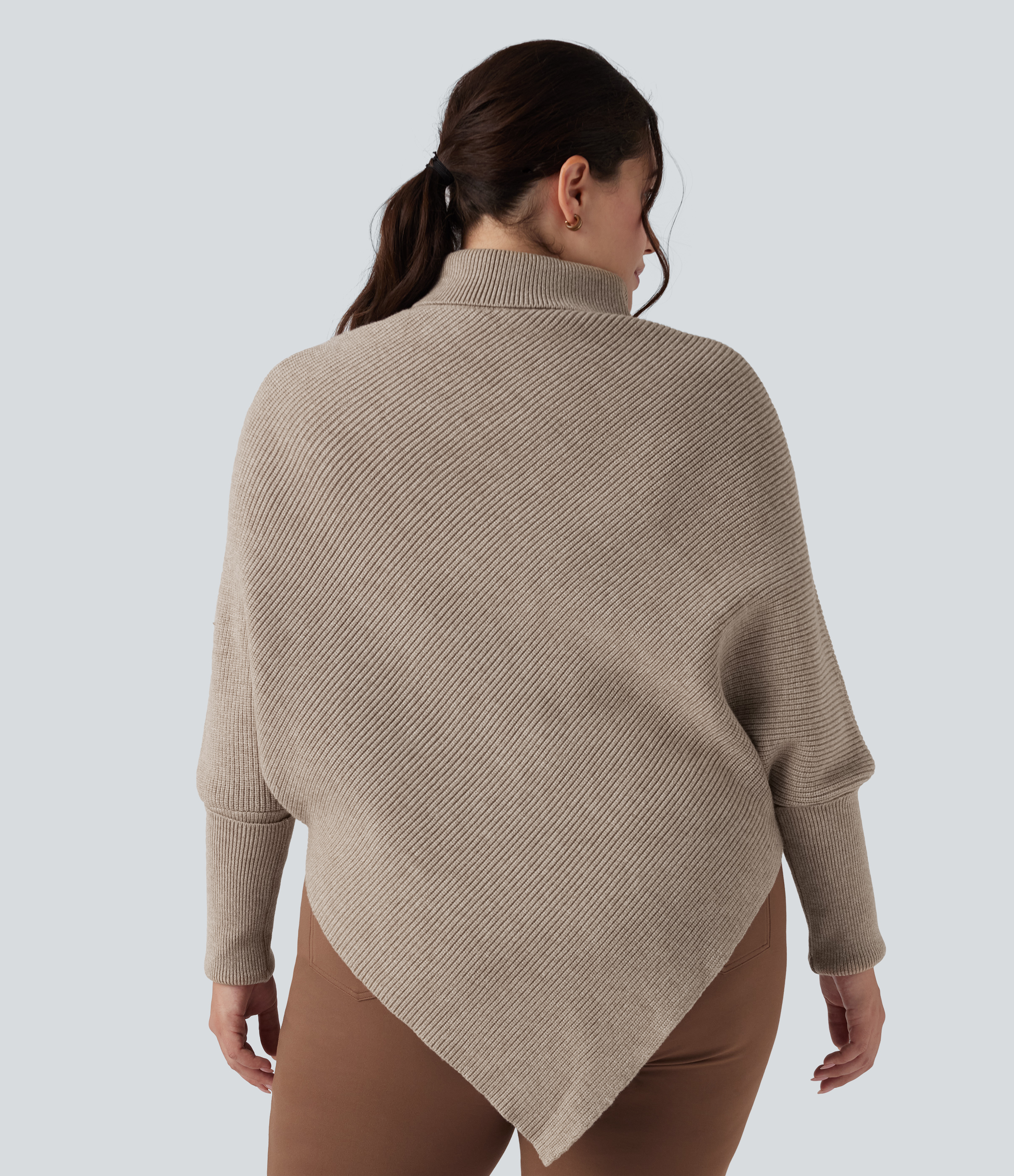 High Neck Long Sleeve Asymmetric Hem Work Plus Size Sweater