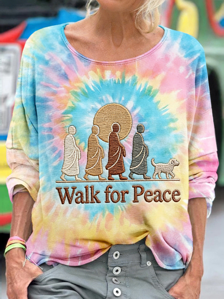 Walk For Peace Monks With Aloka Dog Tie Dye T Shirt