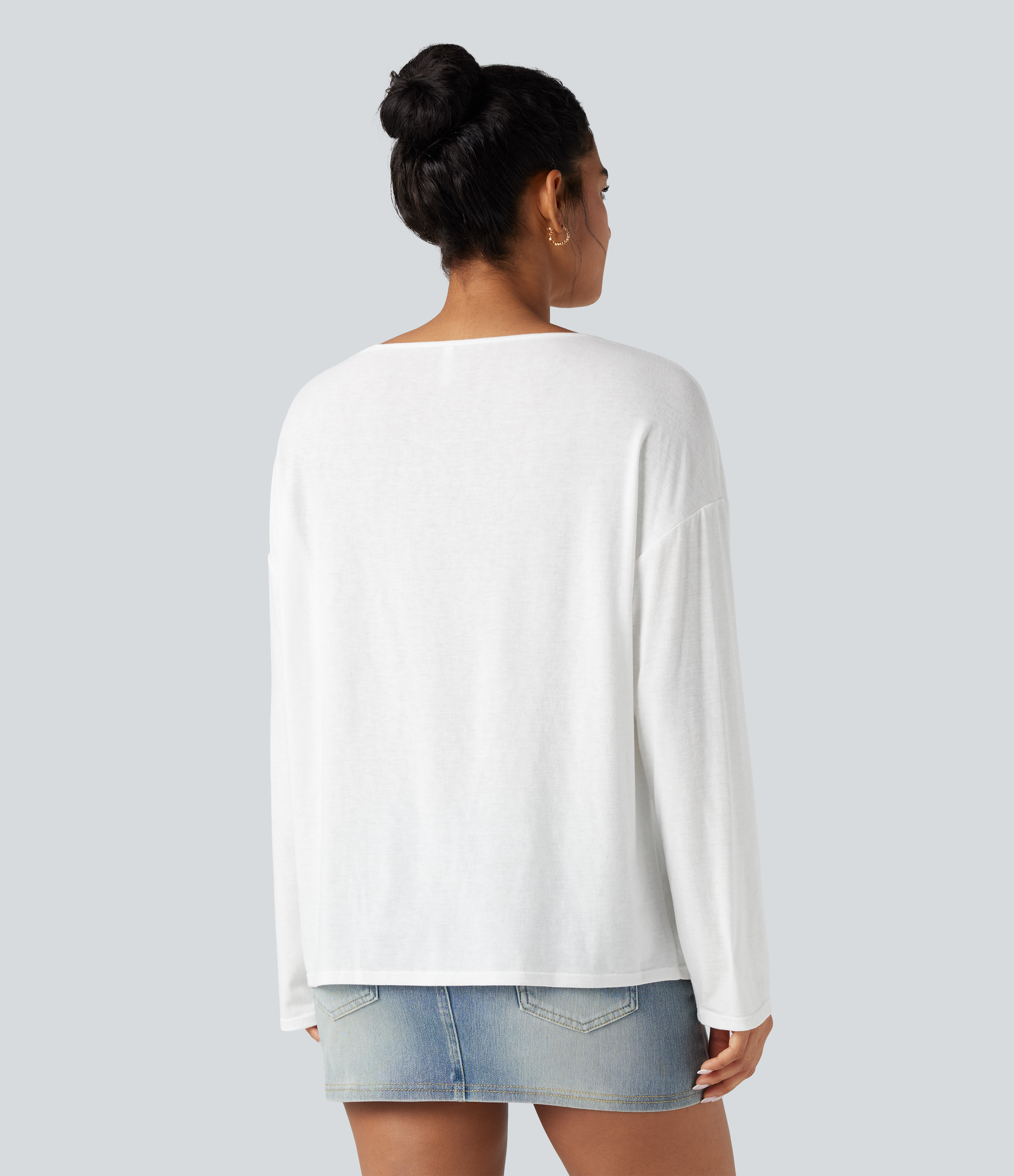 Boat Neck Long Sleeve Casual Oversized T-Shirt