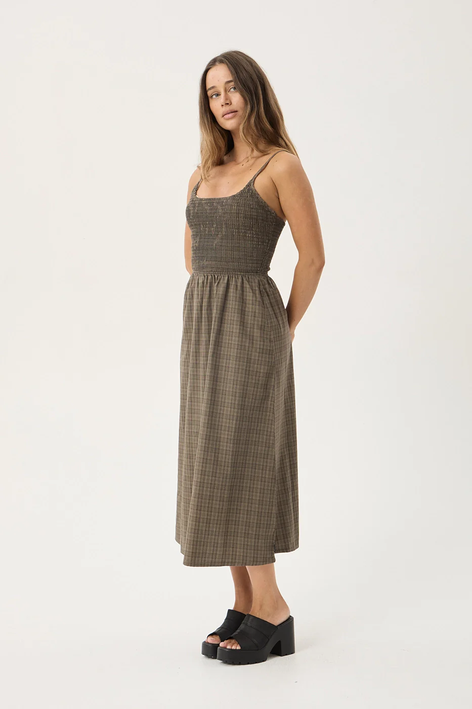 AFENDS Womens Shadow - Midi Dress - Stone Check