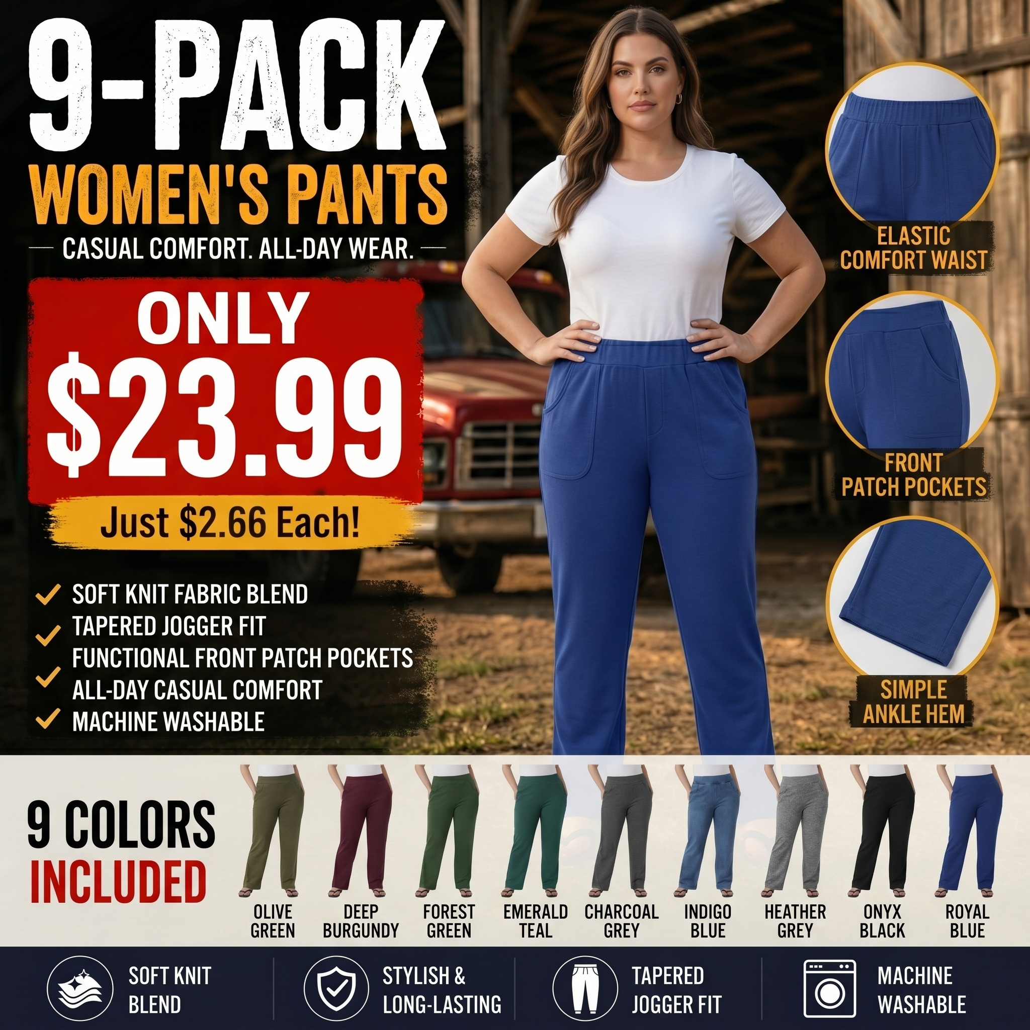 High Waisted Pockets Washed Denim Casual Bootcut Plus Size Women Straight Jeans