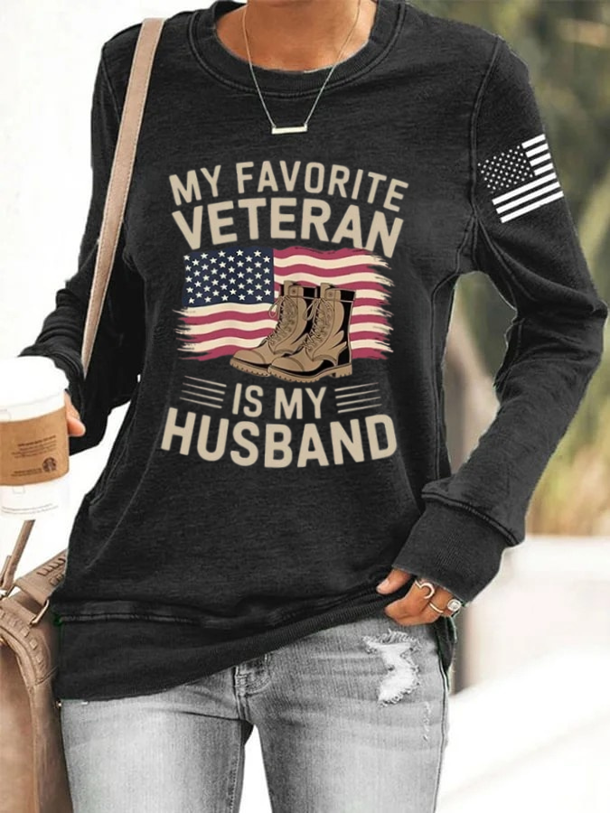 Women's 'My Favorite Veteran Is My Husband' Print Sweatshirt