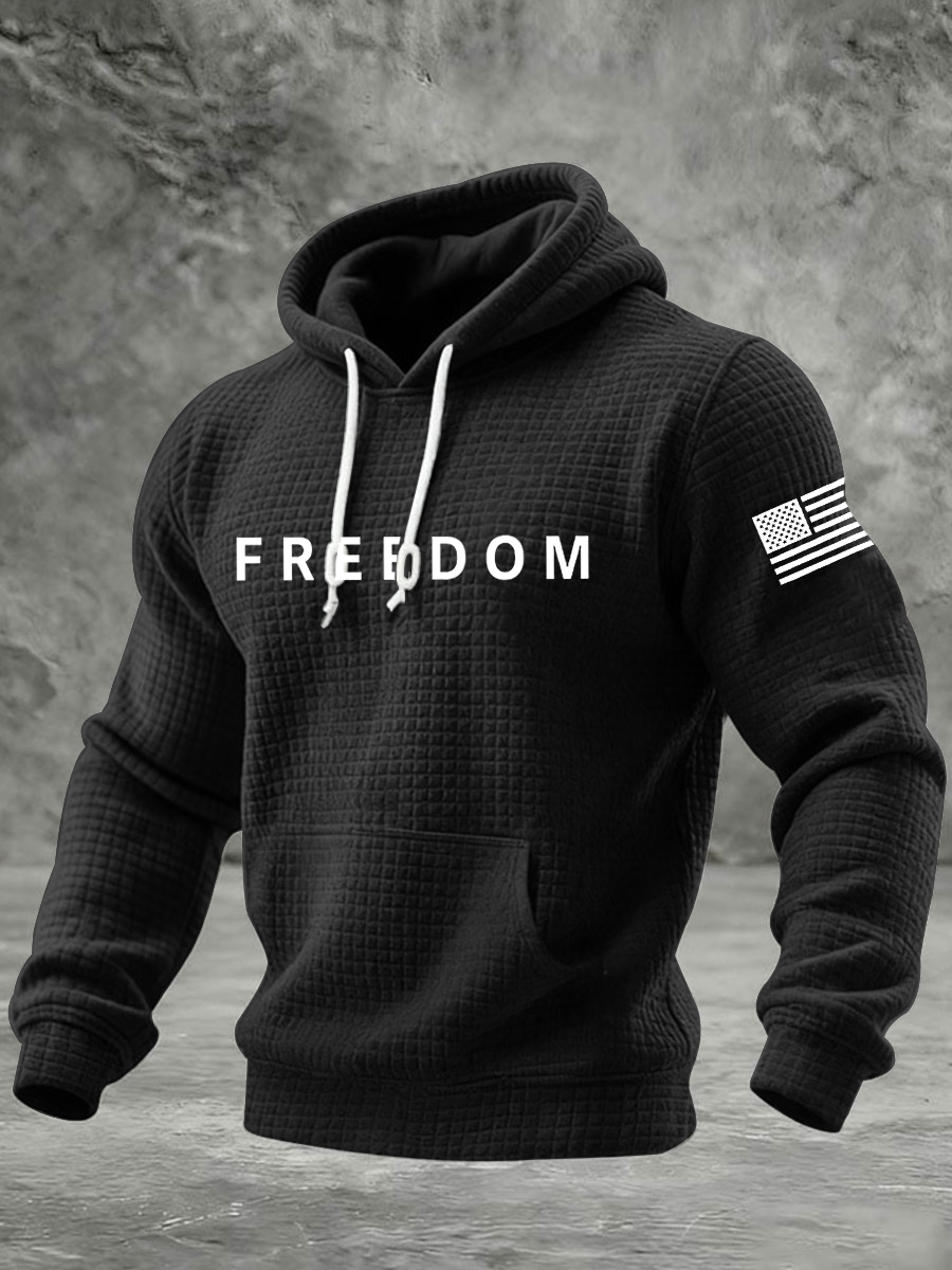 Men's Freedom USA Flag Print Casual Checkered Hoodie