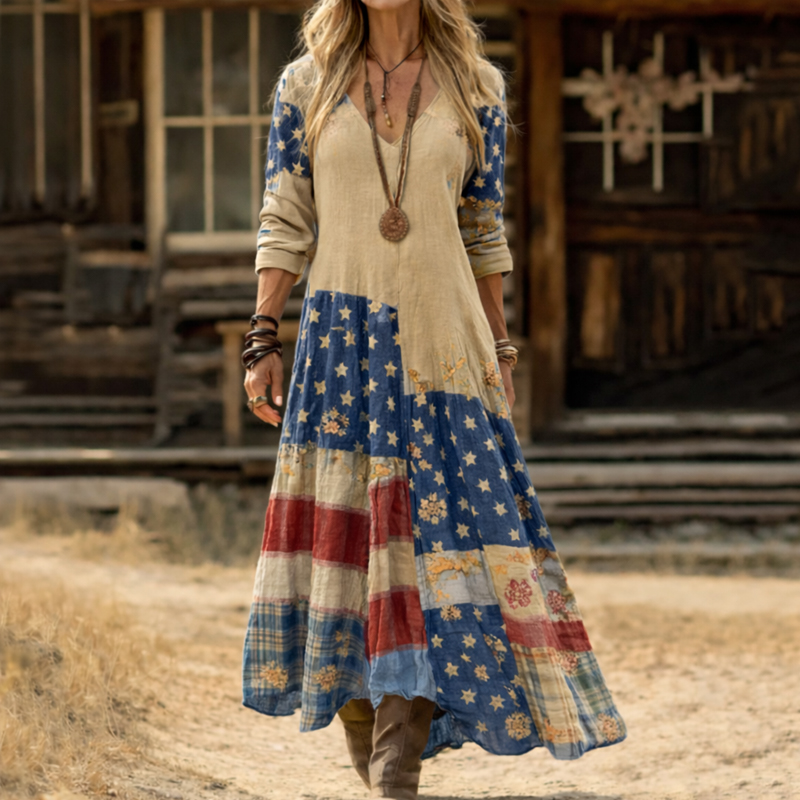 American Floral Art and Leisure Print Casual Dress