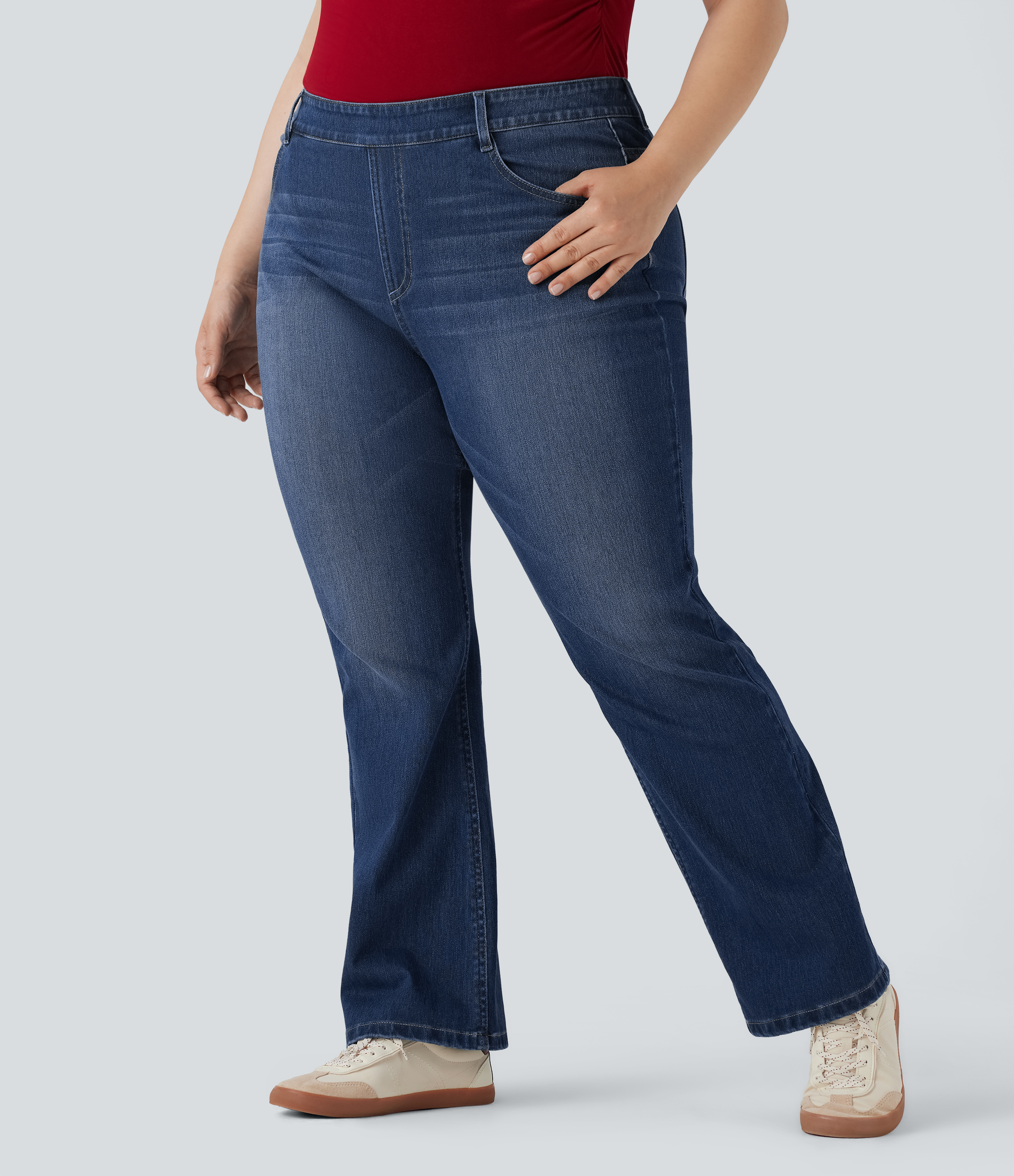 Plus Size Halara Flex™ High Waisted Washed Casual Bootcut Jeans with Pockets