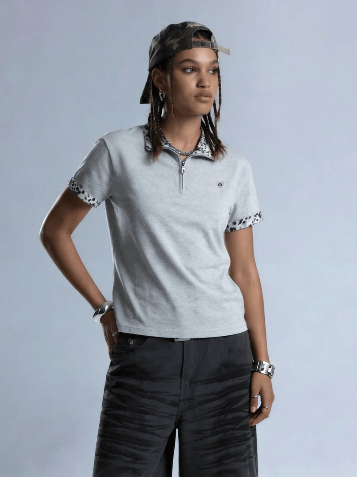 Aelfric Eden Leopard Trim Zip Up Tee