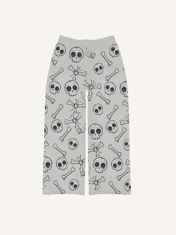 Skeleton&Heart&Lips Faux Decal Print Elastic Waist Pants