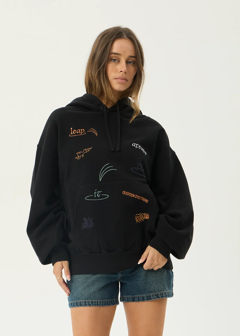 AFENDS Mens Leap - Boxy Pull On Hood - Black