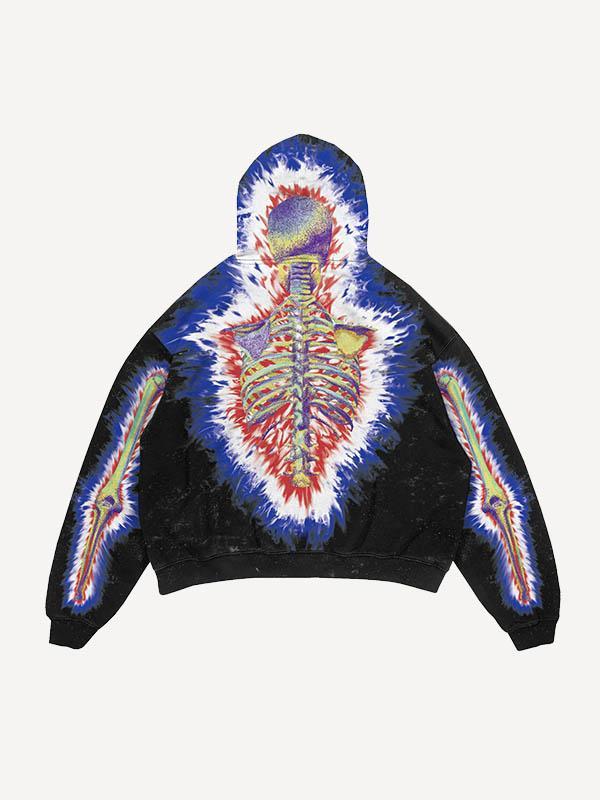 Glow Skeleton Print Slant Pockets Hoodie