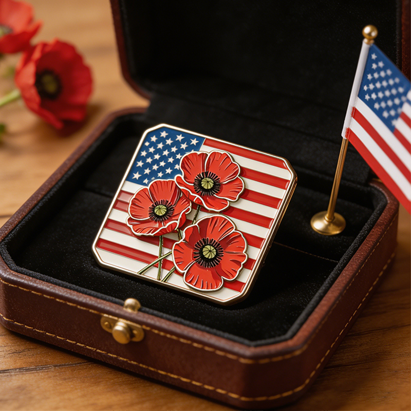 Unisex US Memorial Day Poppy Exquisite Brooch