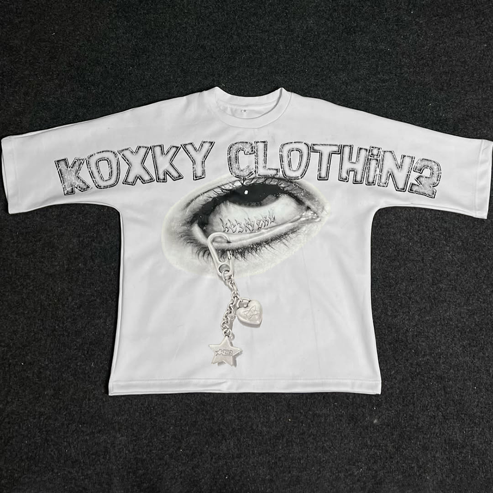 Eye Letters Print Half Sleeve T-Shirt