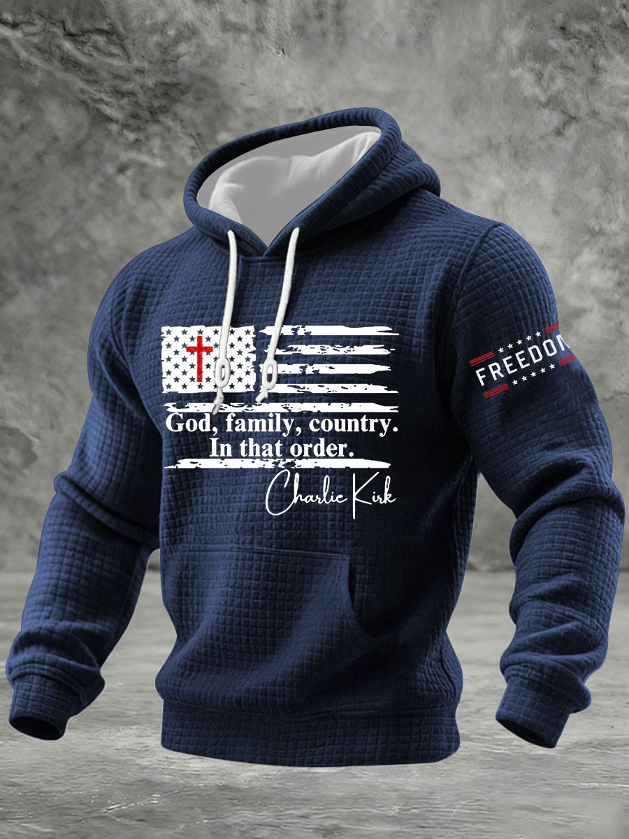 Men's God Family Country In That Order Freedom Faith Checkered Cotton Hoodie