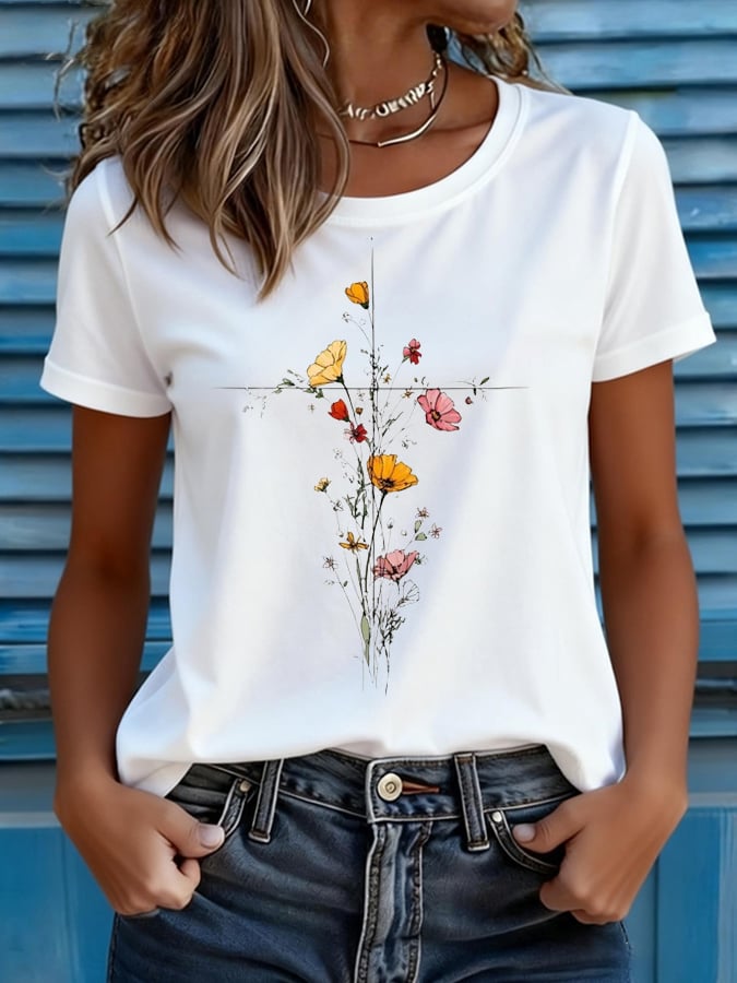 Women's Floral Cross Print T-shirt