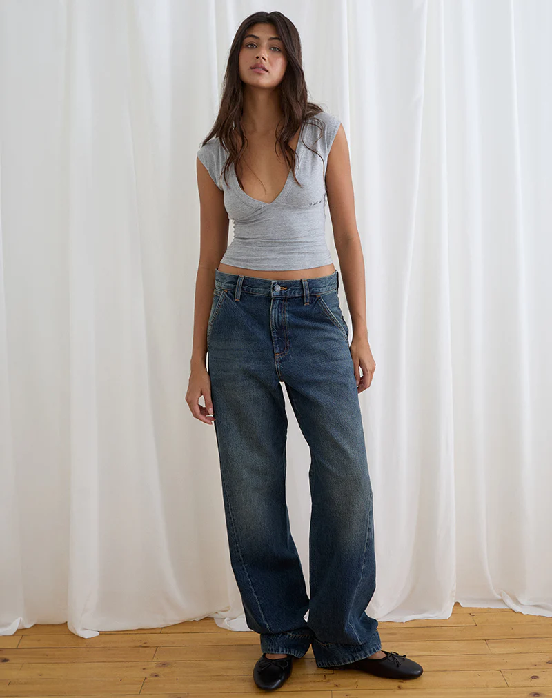 Low Rise Cinch Twisted Seam Jean in Dirty Green
