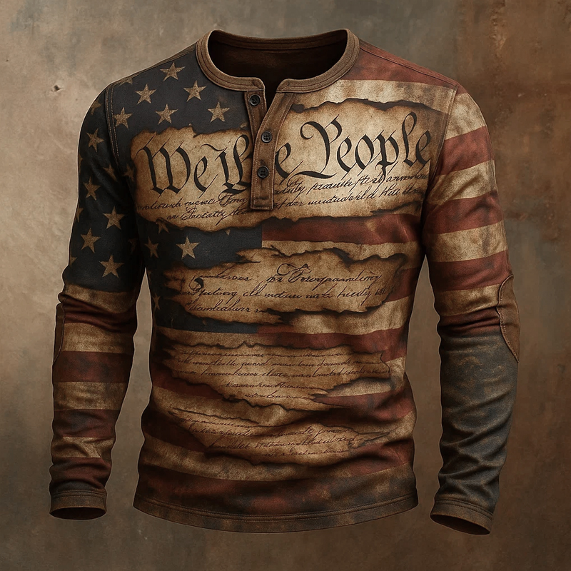 US Vintage 250th Anniversary Print Long Sleeve Henley