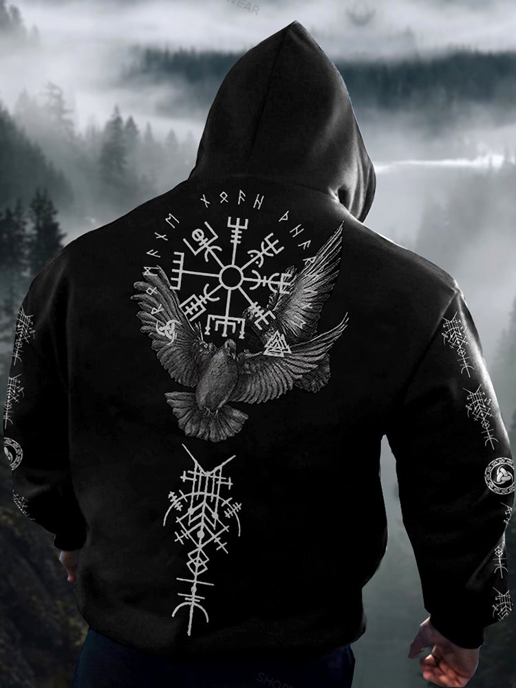 Men's Tribal Bird Viking Ethnic Graphics Hoodie