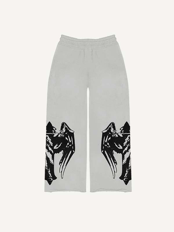 Heart&Wing&Cross Print Elastic Waist Pants