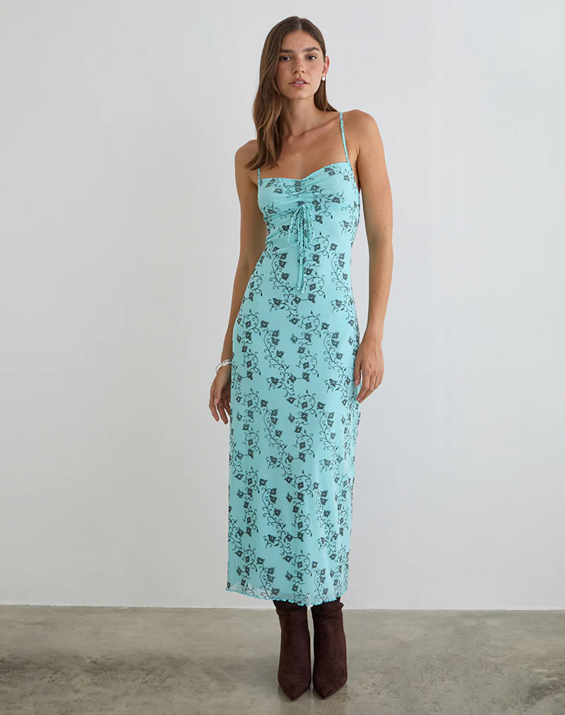 Collete Midi Dress in Winding Ivy Blue
