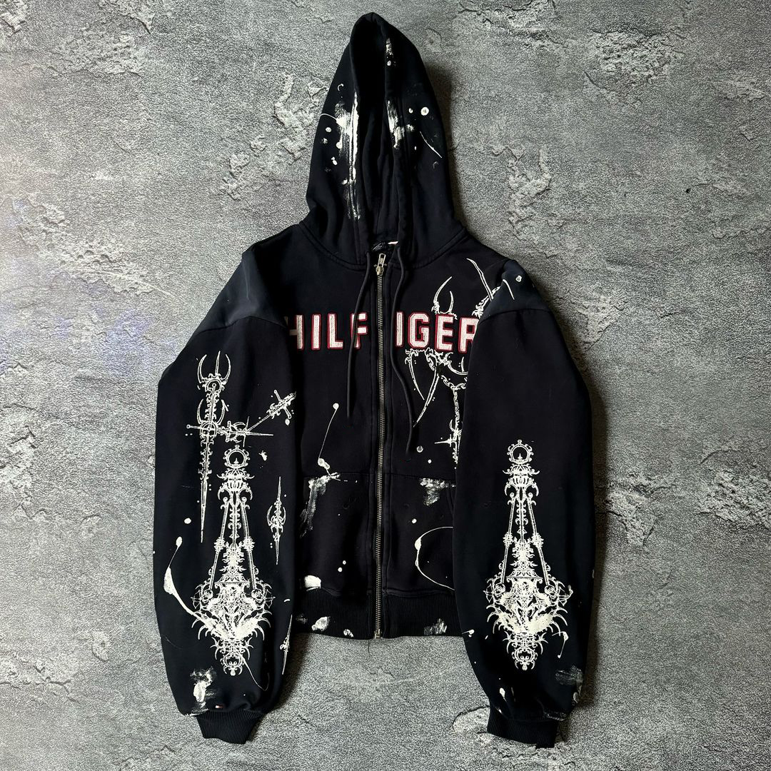 Holy Light Casual Street Retro Stitching Zipper Hoodie