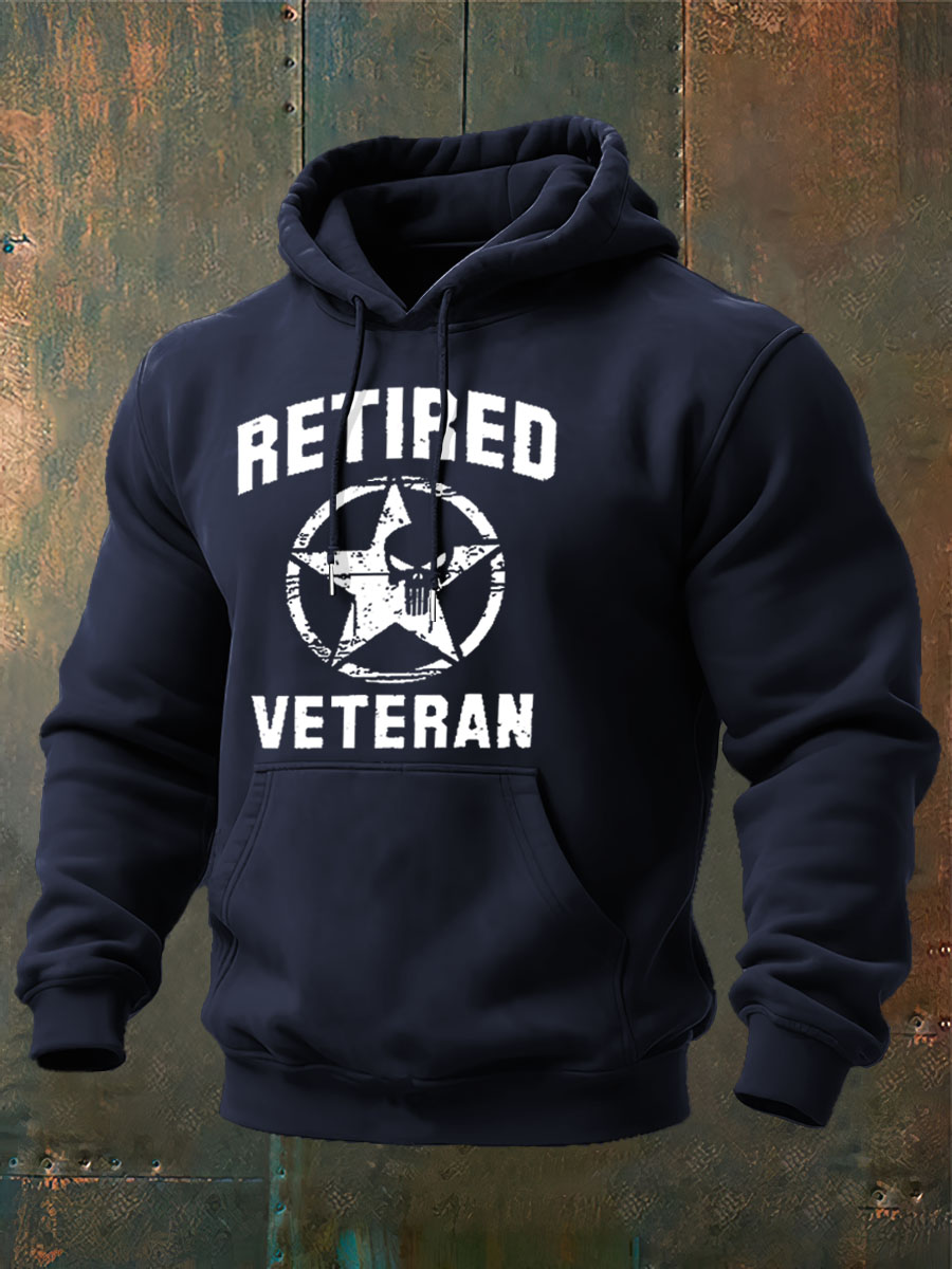 Men's Retired Veteran Printed Cotton Classic Hoodie