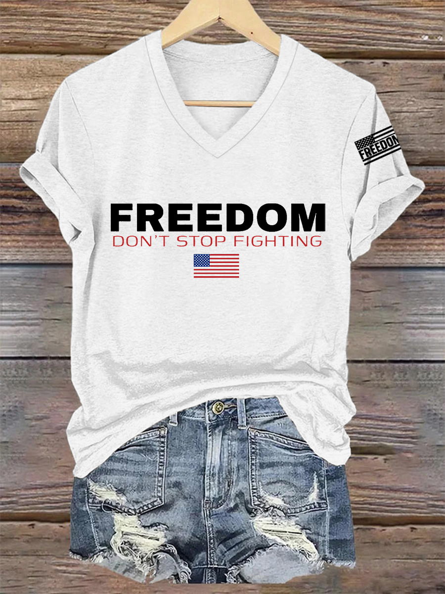 Women's Freedom Don't s Top Fighting R.I.P Charlie Kirk V-Neck Tee