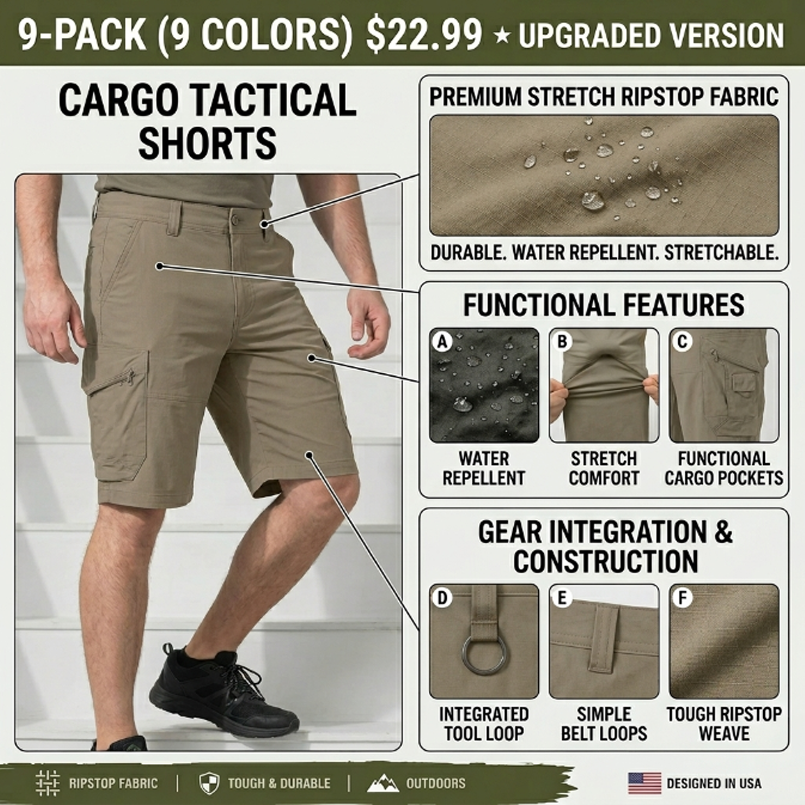 Ambush™ Cargo Lightweight, durable, quick-dry, UPF 50+ short with 9 pockets