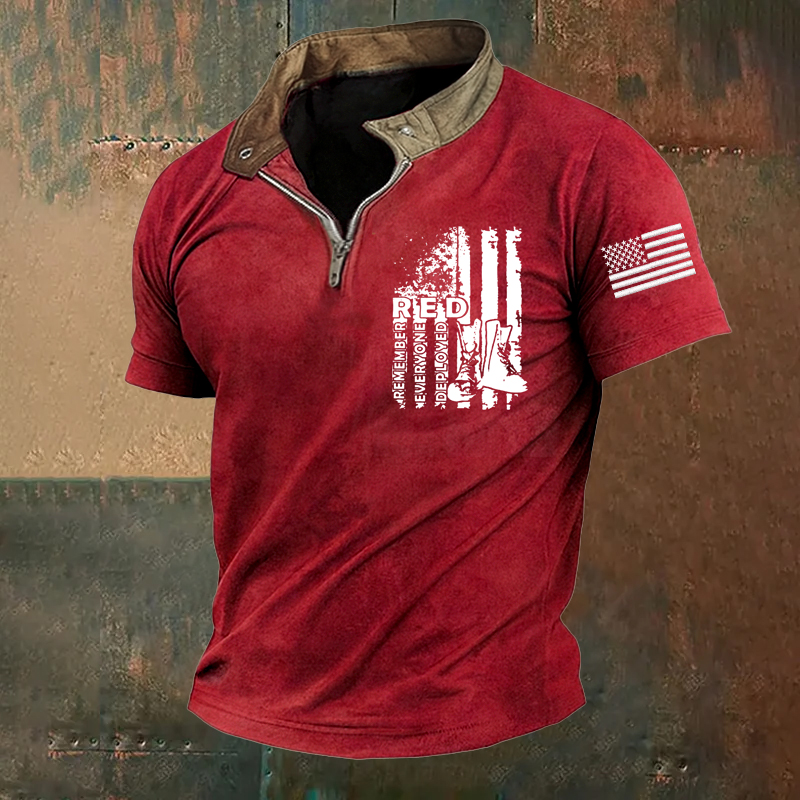 Men's Red Friday Veteran Print Casual Polo T-shirt