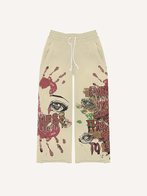 Eye&Lips&Letter Print Elastic Waist Pants