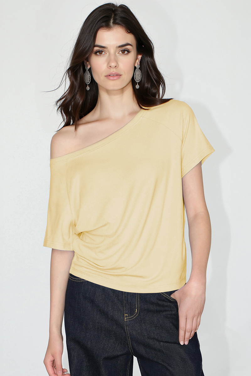 Classy Summer Sloping Shoulder Short Sleeve Loose Top