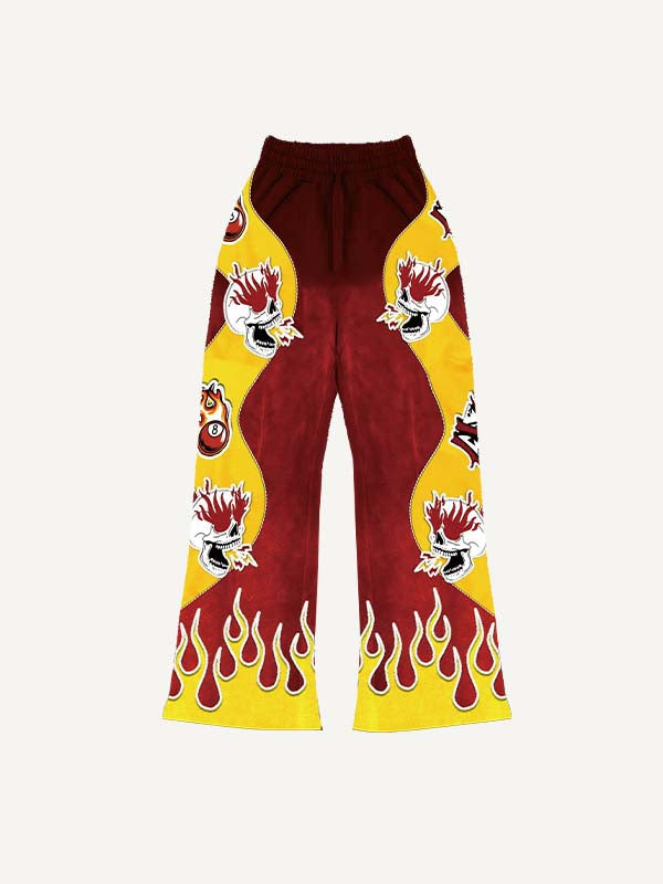 Colorblock Skull&Fire&Letter Faux Decal Print Elastic Waist Pants