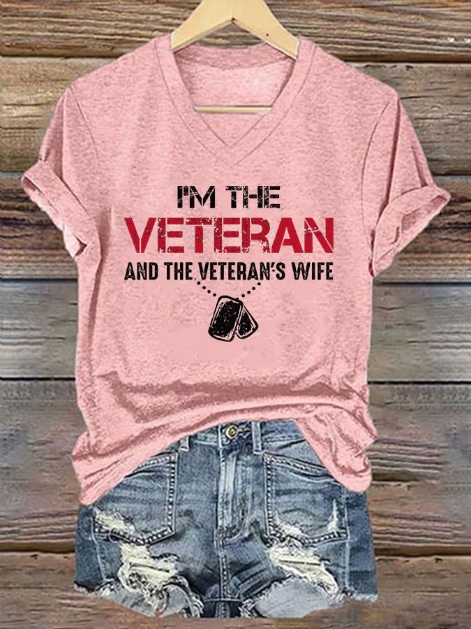 Women's I'm A Veteran And The Veteran's Wife Printed V-Neck T-Shirt