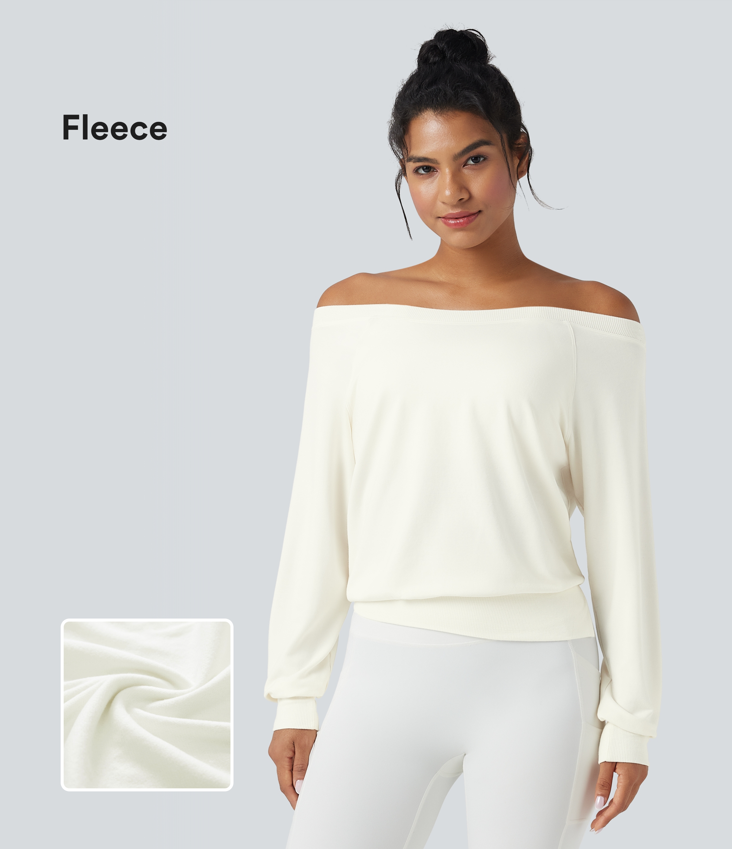 Off-shoulder Long Sleeve Fleece Yoga Sports Top