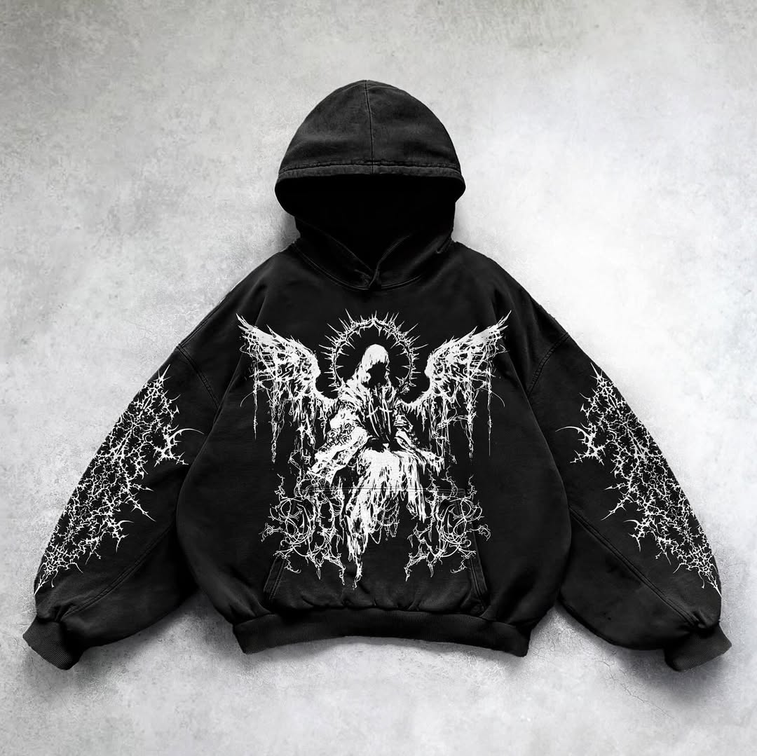 Casual Angel vintage print hoodie